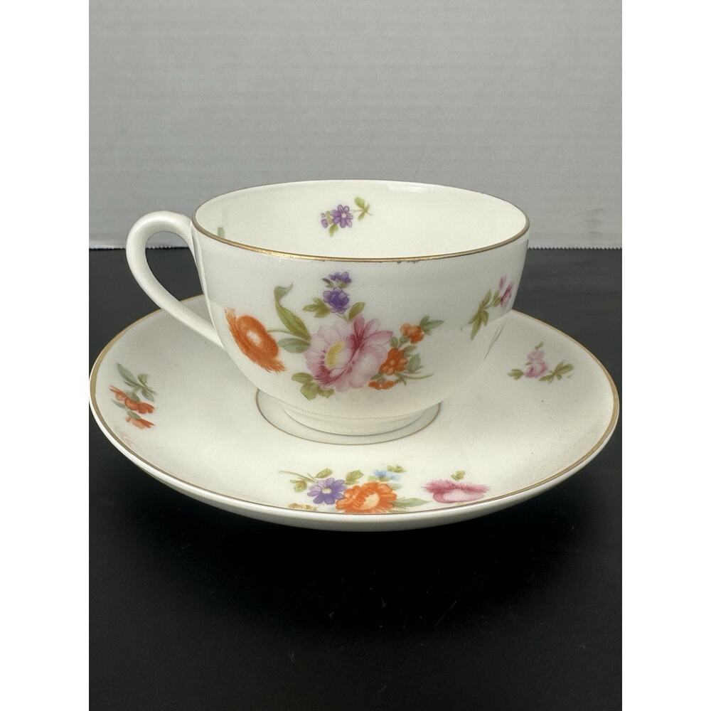 VTG KPM Germany White Floral Cup & Saucer Classic